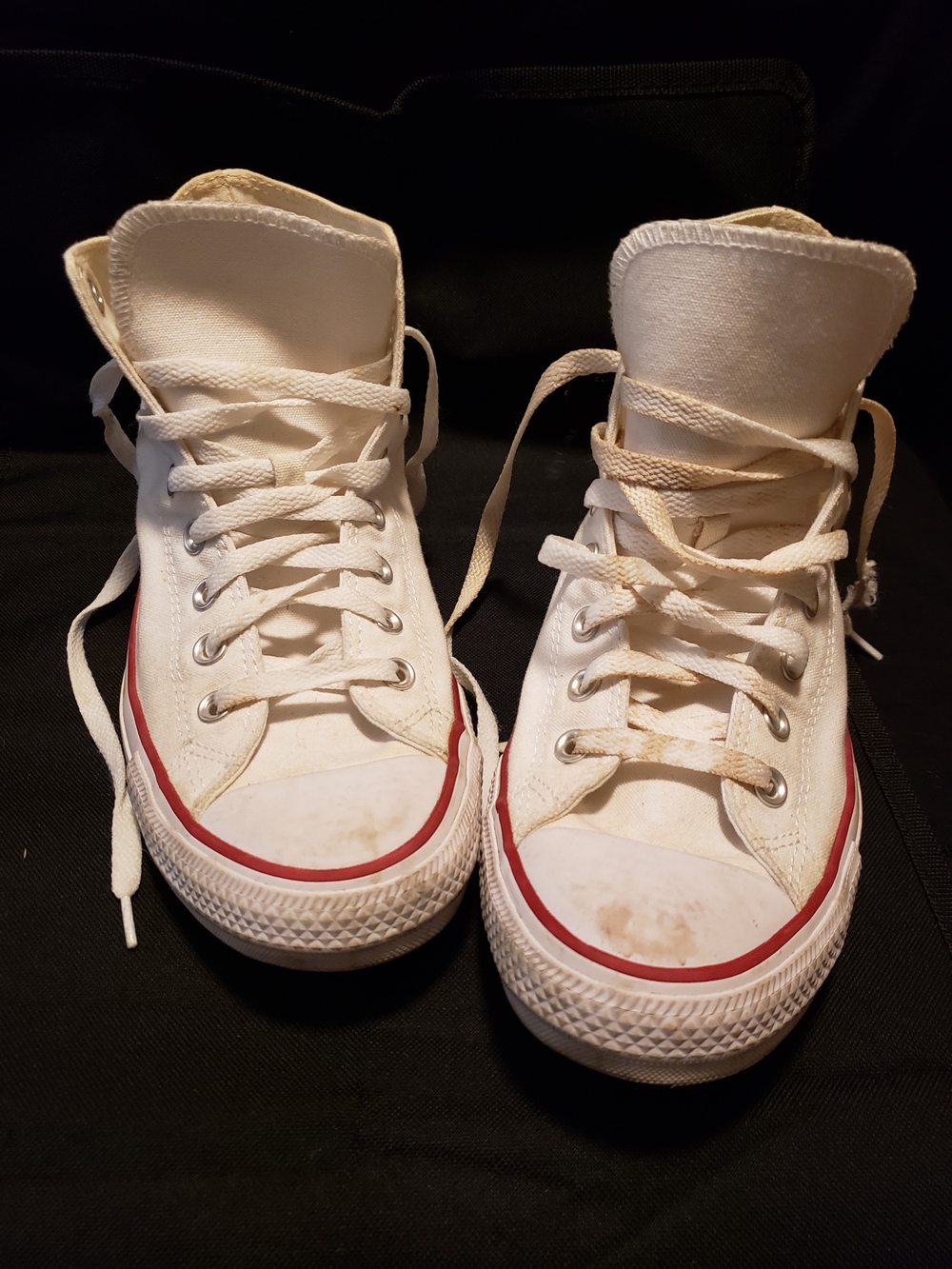 Converse White High-Top Sneakers with Red Stripe